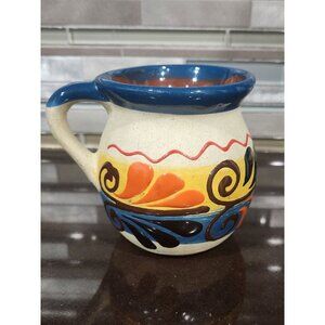 Mexican Clay Jarrito de Barro Jug/ Coffee Mug Terra Cotta Pottery Folk Art 16oz